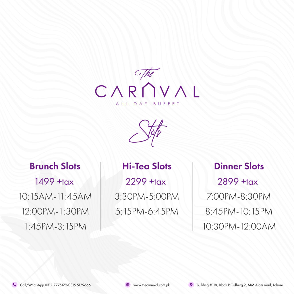 New Brunch, Hitea and Dinner Timings & Slots